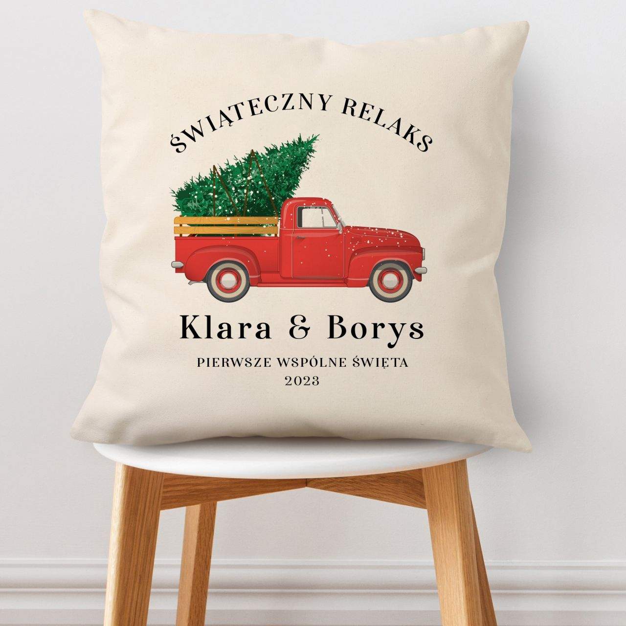 Świąteczna poduszka PIERWSZE WSPÓLNE ŚWIĘTA prezent dla pary