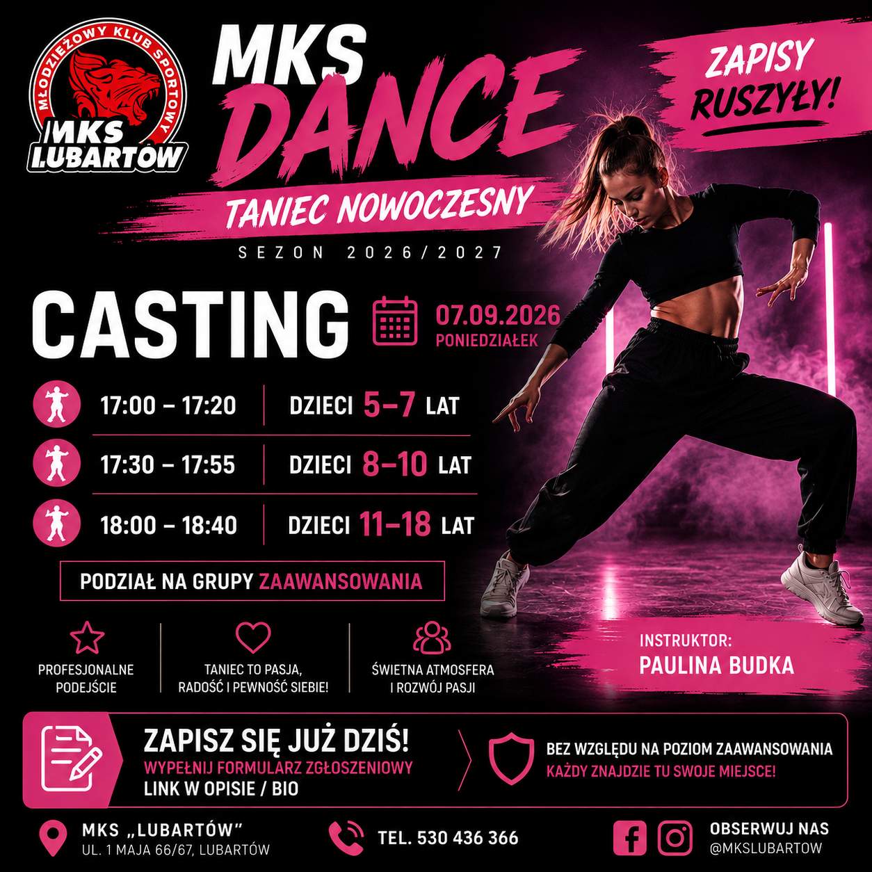 MKS Dance rozpoczyna nowy sezon! 7 września casting do grup tańca nowoczesnego!