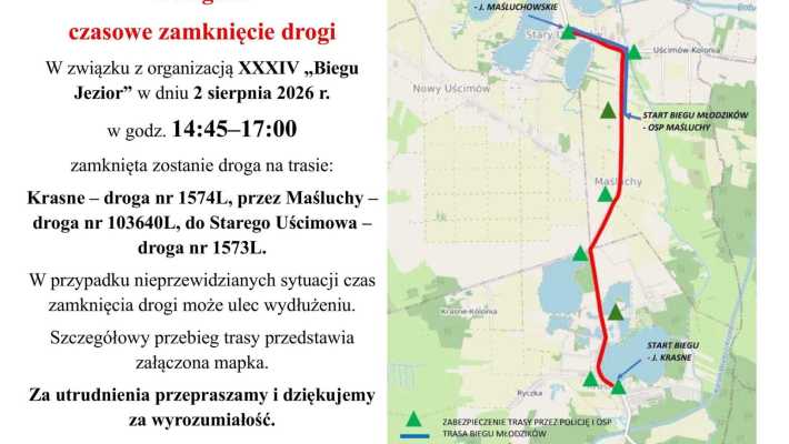 Zamkną drogę na czas Biegu Jezior