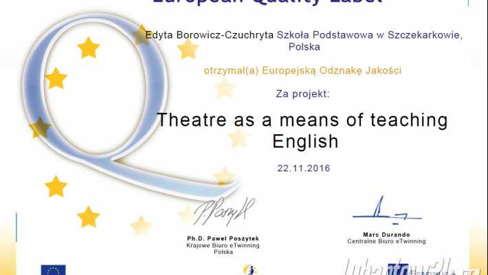 SZKOŁA PODSTAWOWA W SZCZEKARKOWIE OTRZYMAŁA EUROPEJSKĄ ODZNAKĘ JAKOŚCI