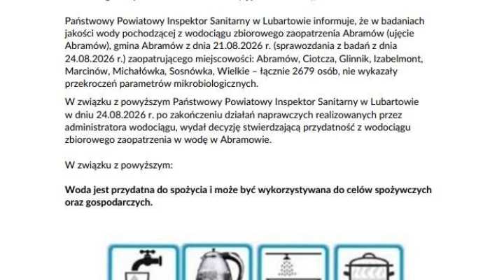 Woda z ujęcia Abramów nadaje się do spożycia