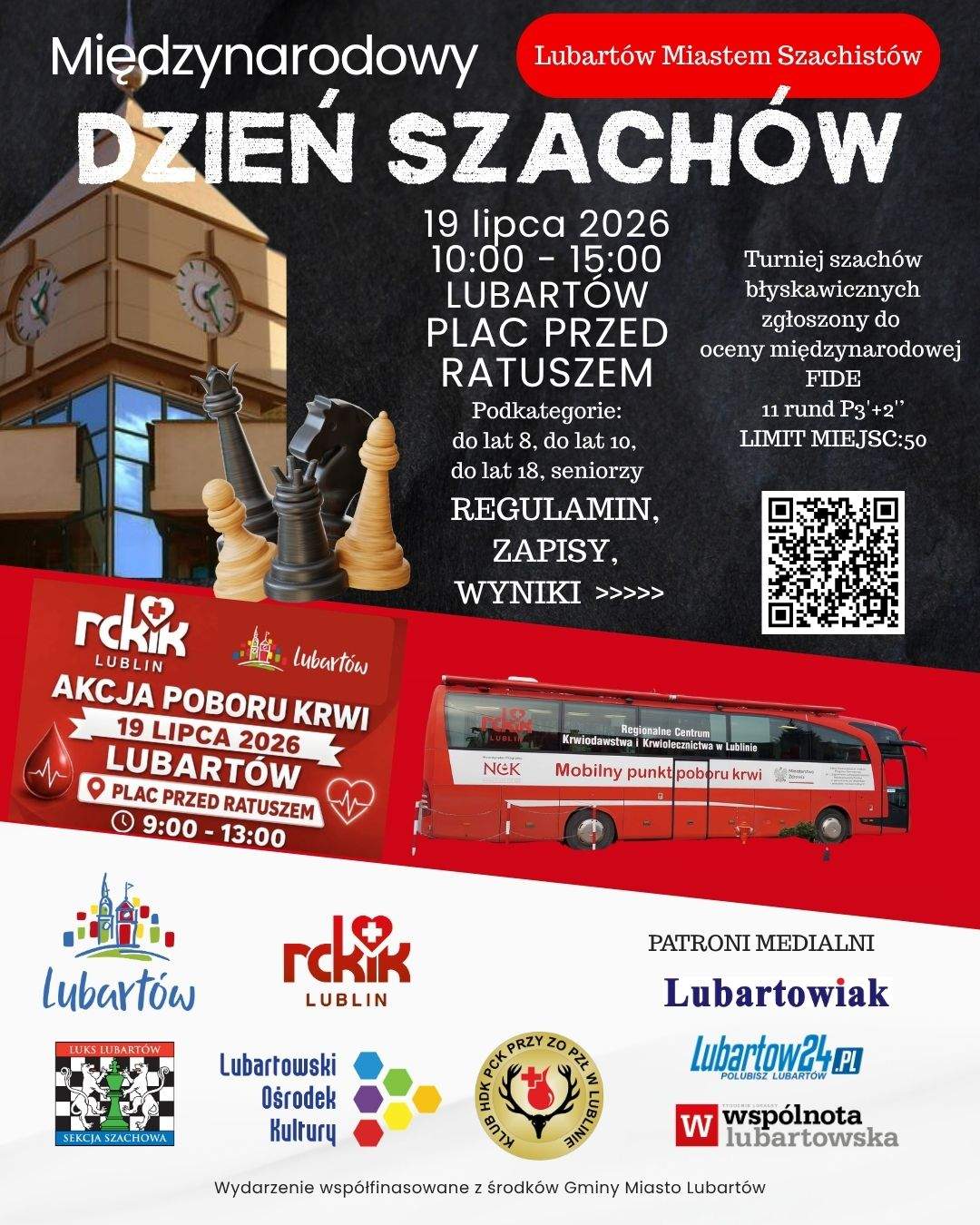 plakat Międzynarodowy Dzień Szachów w Lubartowie