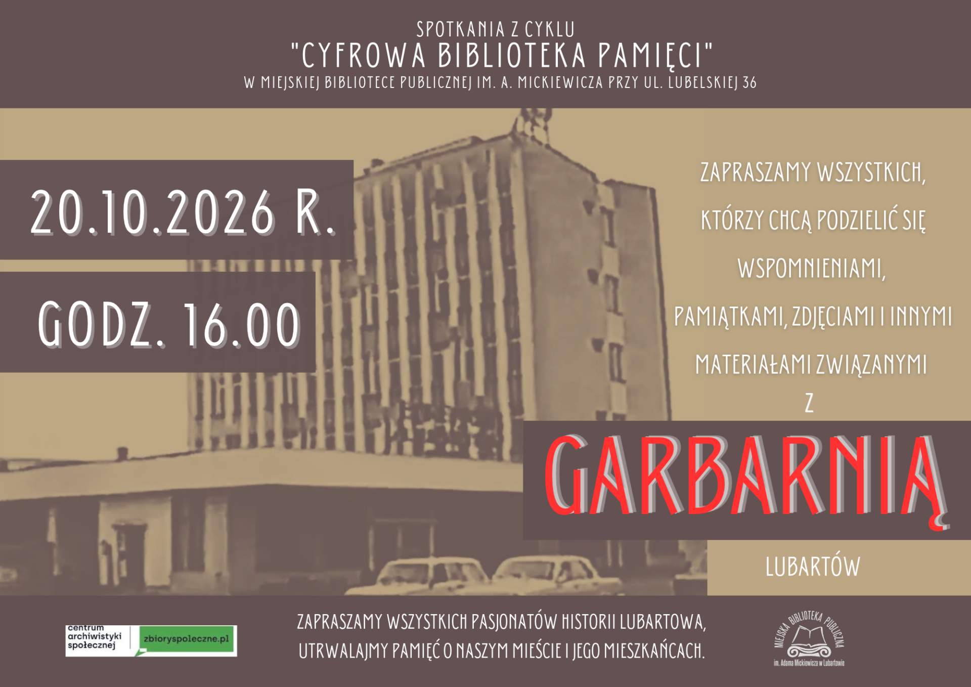 Spotkanie z cyklu "Cyfrowa Biblioteka Pamięci" – wspomnienia o Garbarni