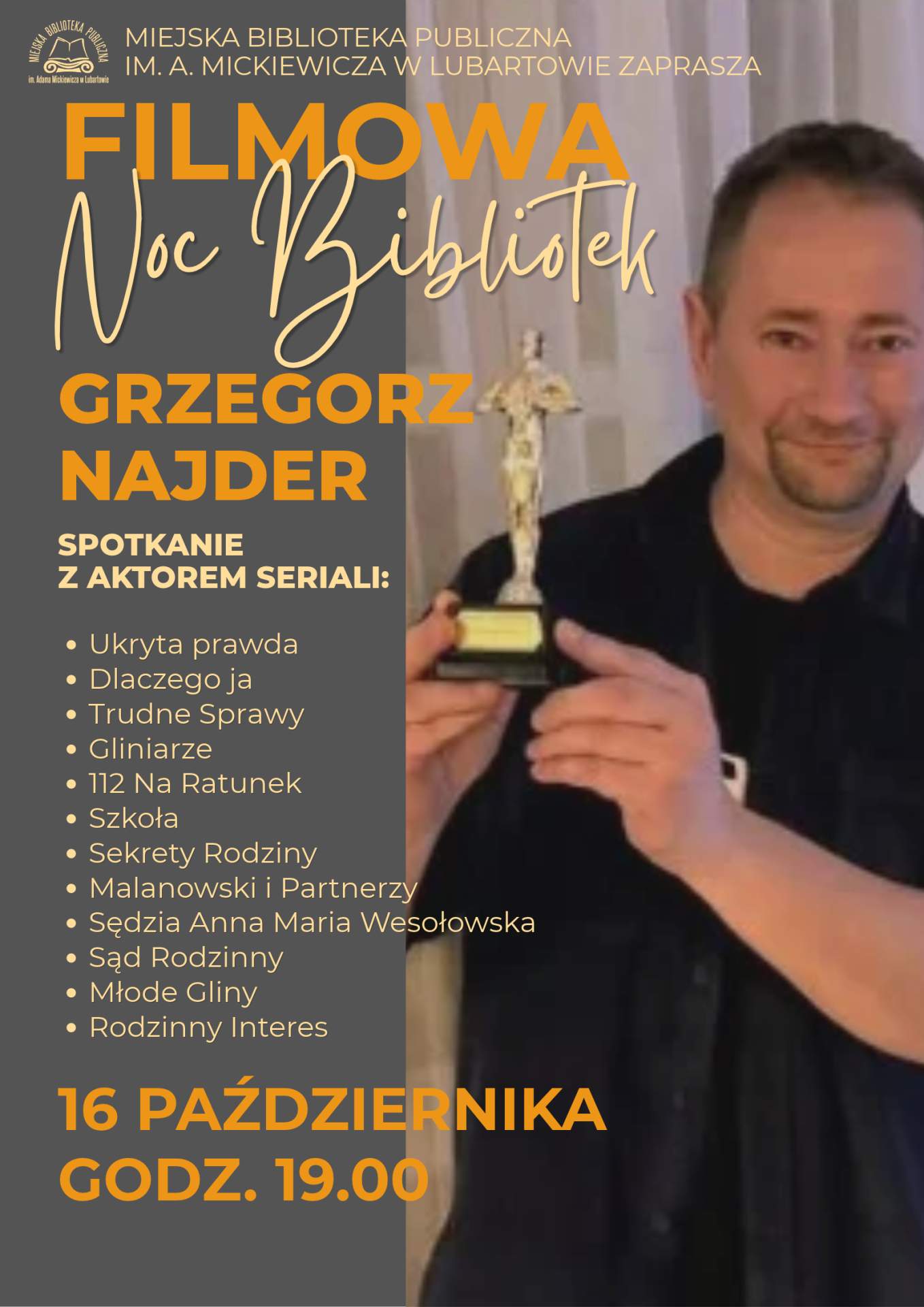 Filmowa Noc Bibliotek: Spotkanie z aktorem Grzegorzem Najderem