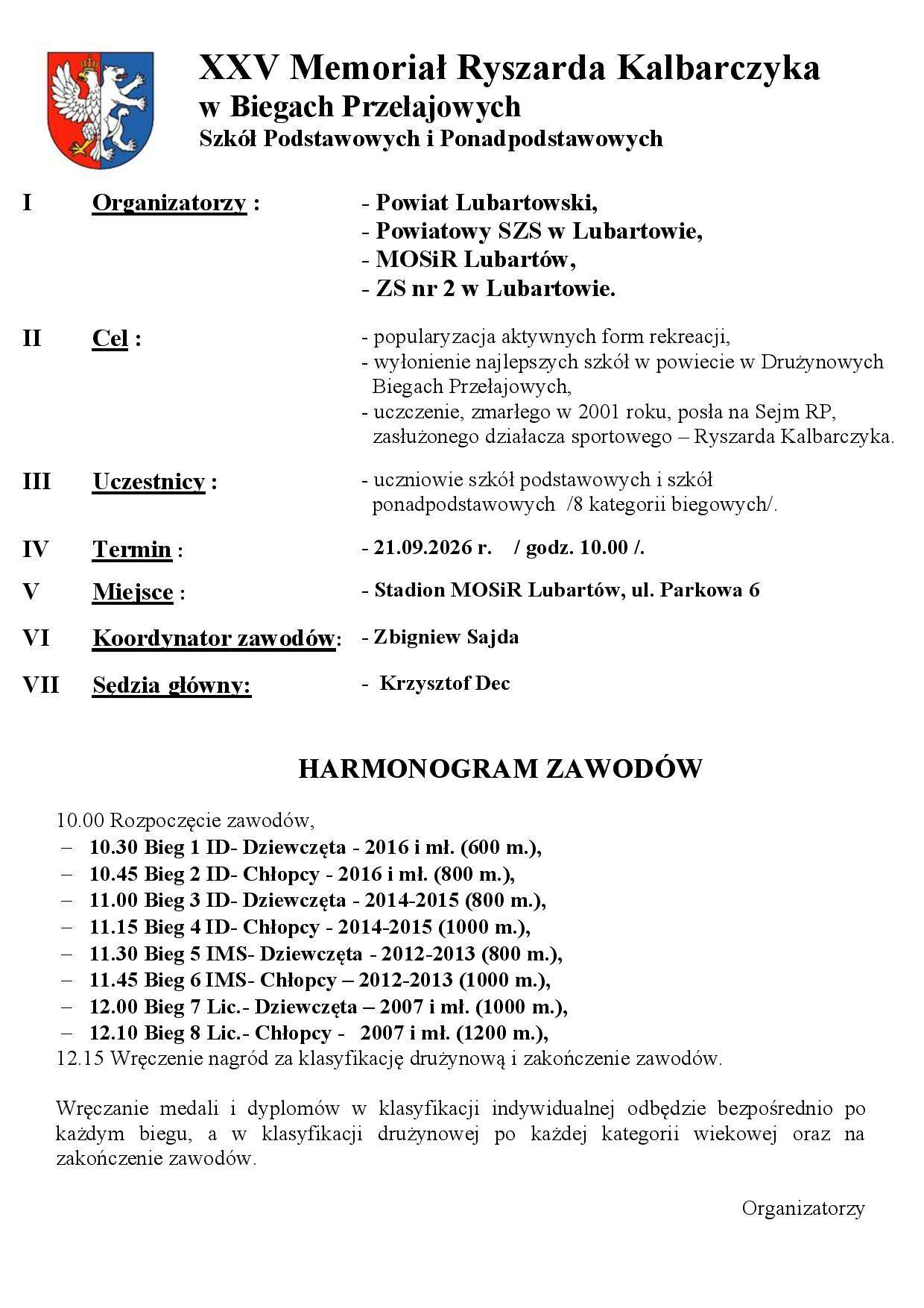 XXV Memoriał Ryszarda Kalbarczyka w Biegach Przełajowych