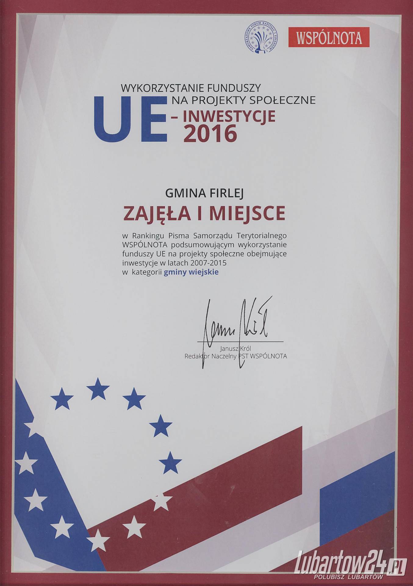 Gmina Firlej najlepsza w Polsce